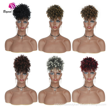Drawstring High Puff Afro Kinky Curly ponytail with Bangs Hairpiece Short Wrap Synthetic ponytail Hair Extensions